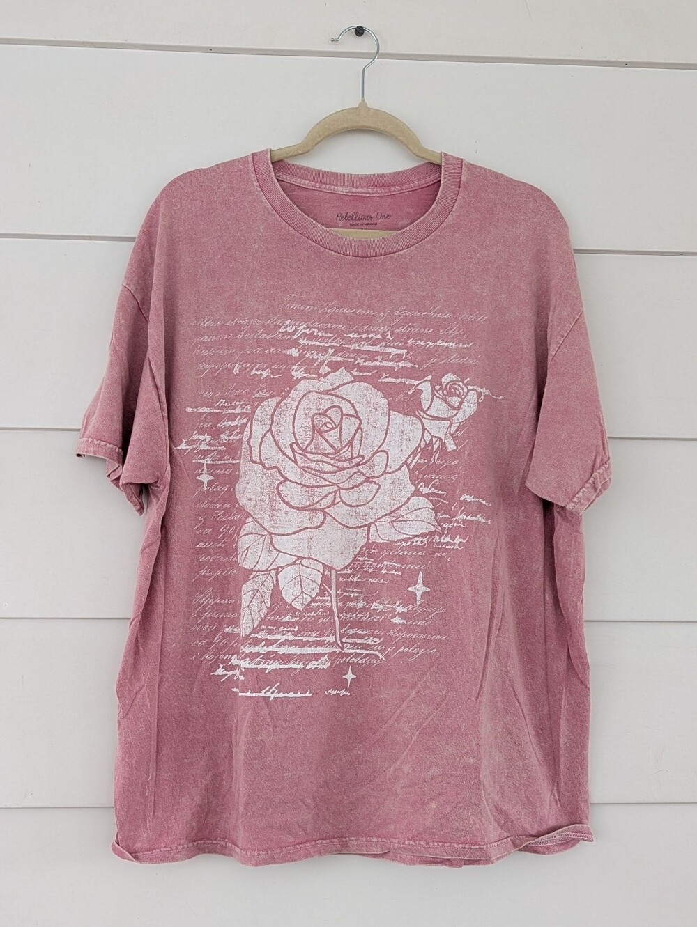 Rebellious One Cotton Rose Mineral Wash T-Shirt, 1X